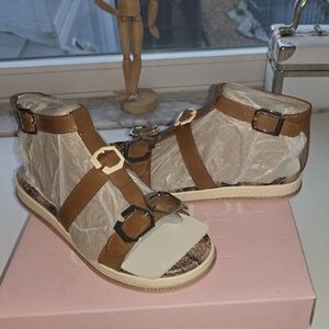 Louise et Cie Brown Ankle Strap With Wedge Heel Sandals and Silver Buckles